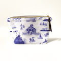 White pouch with blue pattern on a white background