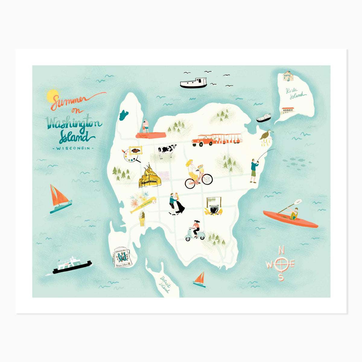 Summer on Washington Island Map Print